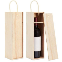 Caja para vino de madera con tapa deslizante y asas 35x10 cm