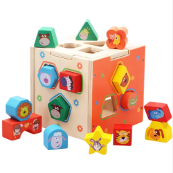 Cubo educativo bloques de madera 16 piezas