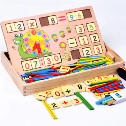 Caja de juguetes de madera, operaciones matemáticas